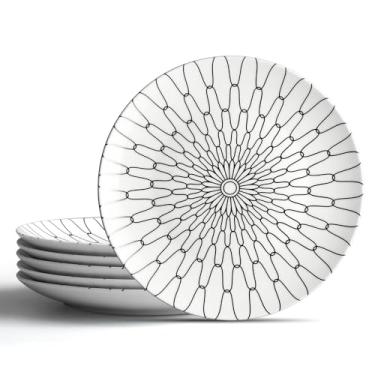 Imagem de AYFDISHS Conjunto de 6 pratos de aperitivo de 15 cm, pratos de cerâmica quadriculados pretos e brancos, pratos modernos de aperitivo/sobremesa, seguros para micro-ondas e lava-louças