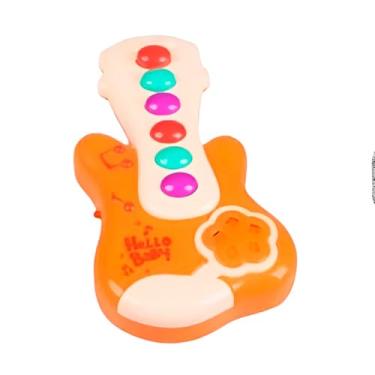 Imagem de Guitarra Infantil com 6 Botões Musicais, Brinquedo Educativo, 18x10x3.5cm, 8+ Meses, Pilhas AA