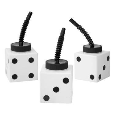 Imagem de Copos de 6 lados para dados com tampas e canudos, 12 peças
