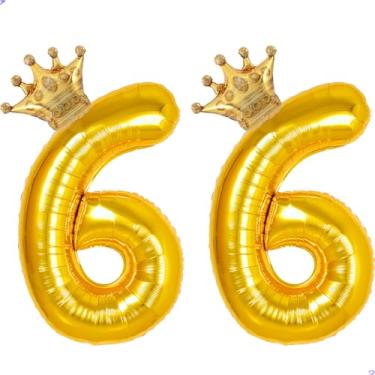Imagem de 66 balões com números dourados de 101,6 cm para decorações de aniversário de 66 anos para homens e mulheres, balões gigantes jumbo Mylar de 66 anos