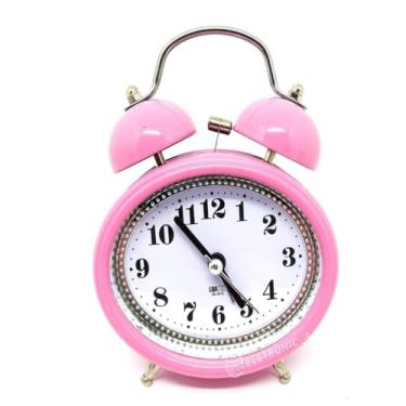 Imagem de RELÓGIO DESPERTADOR ANALÓGICO RETRÔ 2 SINOS SILENCIOSO DECORAÇÃO VINTAGE CLÁSSICO COR ROSA