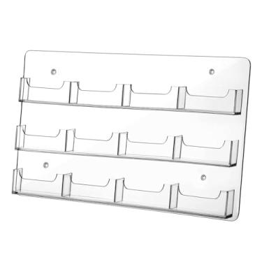 Imagem de MERIGLARE Porta-cartões de visita, expositor de adesivos transparentes, pré-perfurado, organizador de folhetos, organizador de cartões de parede horizontal, 12 Bolsos