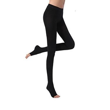 Imagem de Meia-calça de compressão opaca BriteLeafs terapêutica 20-30 mmHg bico aberto – Compressão gradiente de suporte firme, nível profissional, Preto, XXX-Large