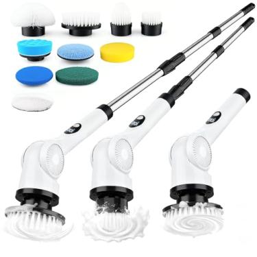 Imagem de Esfregão giratório elétrico com 10 cabeças de escova substituíveis, esfregão de chuveiro impermeável IPX7 com cabo longo, esfregão elétrico de banheiro ajustável de 3 velocidades com escova de limpeza