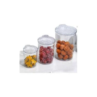 Imagem de Conjunto 3 Potes Herméticos Redondos de Plástico com Tampa, Transparente, 400ml/800ml/1800ml, Organizador para Alimentos