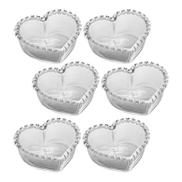 Imagem de Kit 6 Bowl De Coração Cristal Transparente Mini Tigela Petisqueira Porta Joias 13,5cm Lyor
