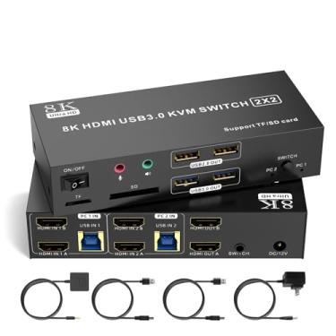 Imagem de TA202-U3HH8K-SD/TF Interruptor HDMI KVM 2x2, saída 2 em 1 de monitor duplo, USB 3.0, 4 portas