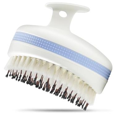 Imagem de Wonsagain Massageador de couro cabeludo com cerdas de camada dupla, escova de xampu antiderrapante para lavagem de cabelo com espuma rica, esfregão de couro cabeludo curvo com melhor ajuste de cabeça