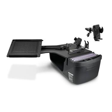 Imagem de AutoExec Banco traseiro de mesa para sua estação de trabalho de veículo e escritório móvel, preto, com suporte para impressora, suporte de telefone e clipe de ventilação do telefone