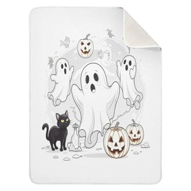 Imagem de Qilmy Cobertor de bebê Halloween Boo 76 x 101 cm, cobertor infantil de algodão macio para meninos e meninas, cobertor leve e quente para bebês de berço, carrinho de bebê, soneca, recém-nascido