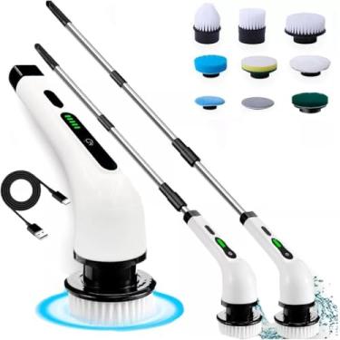 Imagem de Esfregao de Limpeza Eletrico, Escova Giratória Elétrica 360º Multiuso Recarregável Esfregão Giratório Sem Fio 9 em 1, Escova Eletrica Giratoria para Limpeza Pesada