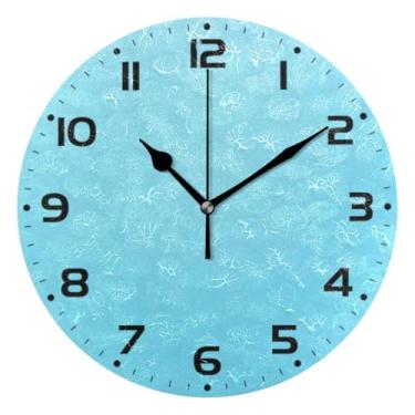 Imagem de JUZIHAI Relógio de parede azul cor sólida silencioso, sem tique-taque, relógios de parede redondos operados por bateria, fácil de ler, relógio decorativo de parede para casa, cozinha, sala de estar