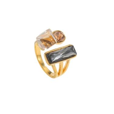 Imagem de Anel de coquetel de dedo aberto com strass colorido de luxo ajustável para mulheres, anéis de articulação de cristal de três cores, moda, noivado, casamento, noivas, festa, formatura, joias, presente