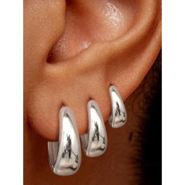 Imagem de 3 pares de argolas grossas – Hipoalergênico pequeno (leve, multiperfuração) para presentes de joias femininas, Large, Metal, Sem pedra preciosa