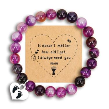 Imagem de Pulseira de pedra de coração para mãe, dia das mães, aniversário, dia dos namorados, presente de Natal do filho e filha, Small, Pedra Ametista Pedra, Ágata