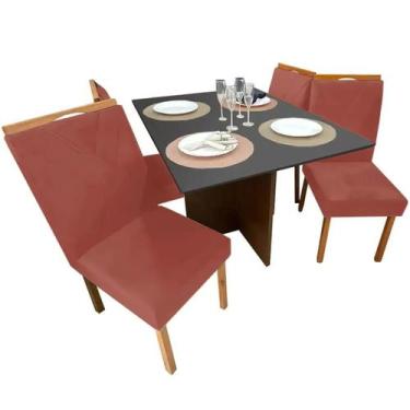 Imagem de Mesa de Jantar Helo 90x90cm em Veludo com 4 Cadeiras California Polima