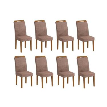 Imagem de Kit 8 Cadeiras Sala Jantar Athenas 8 Un Imbuia-capuccino-suede Capuccino - Rufato