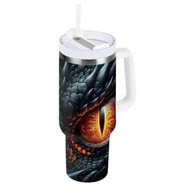 Imagem de Copo de viagem com isolamento duplo Dragon Eyes de 1,134 g com alça e canudo