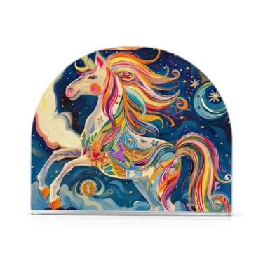 Imagem de Porta-guardanapos de papel de unicórnio arco-íris abstrato, porta-guardanapos acrílico para tecido de coquetel, suporte de guardanapo vertical para organizar papel de cozinha