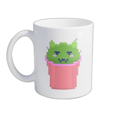 Imagem de Caneca Xícara de Café Porcelana 300ml Design Cacto Verde com Pote Rosa