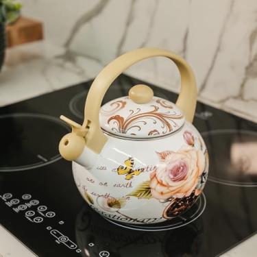 Imagem de Chaleira Esmaltada Flowers Vintage 2,2L com Apito, Ferro Esmaltado, Cabo Baquelite, para Indução, Gás, Elétrico, 19x19x22cm, Flowers