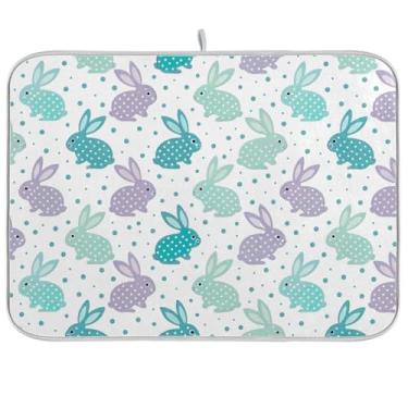 Imagem de Tapete de secagem de pratos branco de coelhinhos de bolinhas, 45 x 61 cm, tapete de barra de café de secagem rápida, tapetes de escorredor de pratos de microfibra para decoração de bancada de cozinha