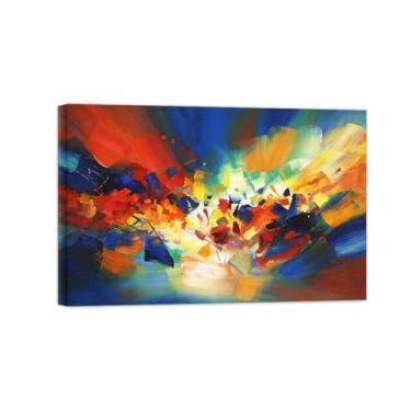 Imagem de Impressões abstratas em tela-Quadro texturizado para parede-Azul vermelho e amarelo-Pintura moderna para sala de estar 40x60cm Tela Embrulhada
