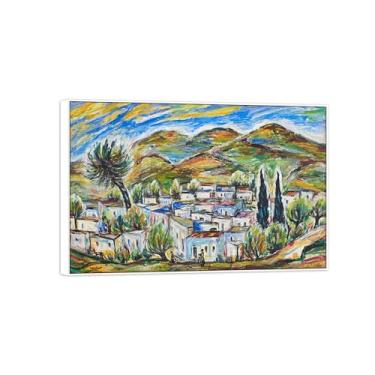 Imagem de BMZFYBS David Burliuk Famosas impressões em tela de arte de parede prontas para pendurar. Paisagem 3. Pintura com moldura branca para decoração de sala de estar 60 x 90 cm 24 x 35 pol