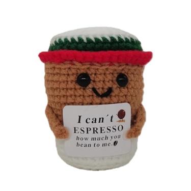 Imagem de 1 xícara de café engraçada de Natal, presentes feitos à mão, suporte emocional, copo de crochê positivo com cartões de afirmação: um presente atencioso para ela, mãe, pai, mulheres, melhor amigo