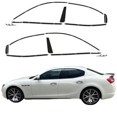 Imagem de UYITO Acabamento de janela cromado com sobreposição blackout pré-cortada em vinil genuíno para Maserati Ghibli 2014-2022 padrão preto brilhante