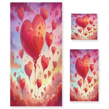Imagem de Wassud Red Heart Love Conjunto de 3 toalhas de banho super macias e absorventes para banheiro, toalhas de banho de secagem rápida, toalha de banho para academia, spa, hotel