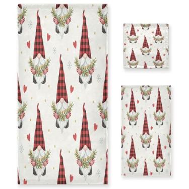 Imagem de Wassud Conjunto de 3 toalhas de banho Valentines Gnomos, toalhas super macias e absorventes para banheiro, toalhas de banho de secagem rápida, toalha de banho para academia, spa, hotel