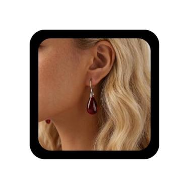 Imagem de TseanYi Brincos de gota de resina vermelha vintage de rubi falso brincos de gota oval vermelho brinco de gota de água personalizado brinco de gancho para mulheres