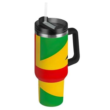 Imagem de Copos de aço inoxidável com tampa e canudos com bandeira rasta jamaicana xícaras de café quente para aspirador de carro copo de 1,134 g com alça garrafas de água isoladas