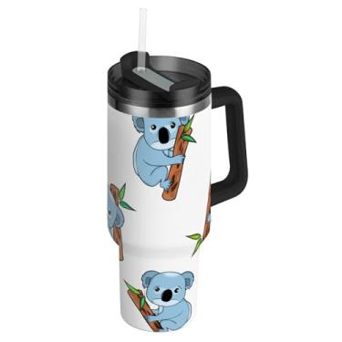 Imagem de Joisal Copos com tampas e canudo lindos ursos coalas azuis brancos 1,134 g copo com alça grande garrafa de água isolada aço inoxidável carros caneca de café bebida quente