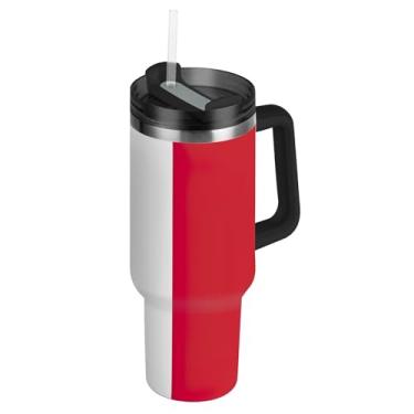 Imagem de Joisal Copos com bandeira da Itália com tampa e canudos Garrafas de água de aço inoxidável com isolamento térmico de 1,134 g copo com alça à prova de vazamento carros fofos xícara de café bebida