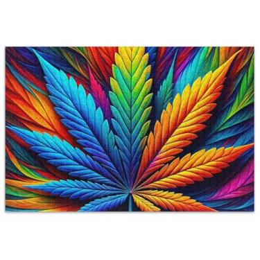 Imagem de Quebra-cabeças coloridas de folhas de cânhamo 500 peças para adultos com estampa de animais de flores para adultos divertidos e bobos