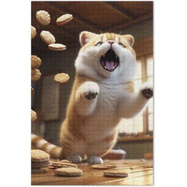 Imagem de Quebra-cabeça de cachorro pulando gato gordo para adultos, 500 peças, brinquedo familiar, arte, quebra-cabeça grande, divertido e bobo