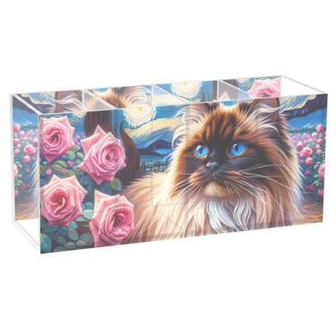 Imagem de TSENQUE Porta-canetas de acrílico com rosas estreladas e fofas para decoração de mesa, para decoração de mesa, caneta, pincel, organizador de lápis, copo e material de escritório