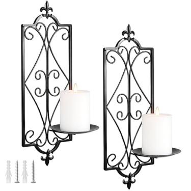 Imagem de Ziliny 2 peças de castiçais de parede vintage, 41 x 14 cm, suporte de vela de metal para pendurar rústico, decoração de casa para lareira, casamento, fazenda, Halloween, decoração de Natal