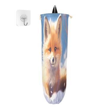 Imagem de Suporte de sacola de compras Fox in the Snow, organizador de sacolas plásticas de cozinha, suporte de saco plástico com gancho