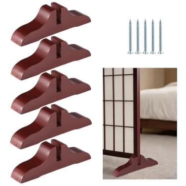 Imagem de 5 peças de suportes dobráveis para divisórias, suportes de tela de privacidade de madeira, bases de suporte de partição de escritório com compartimentos, inclui pregos para fácil montagem, ideal para