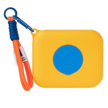 Imagem de Eraecho Dispensador de lenços MuyoCare Color Clashing, estojo de lenços recarregável multicolorido, pingente de bolsa estética para carrinho de bebê, portátil e à prova d'água (amarelo com tampa azul)