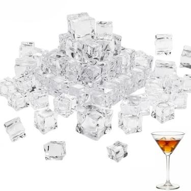 Imagem de YAFIYGI 100 unidades de cubos de gelo falsos de acrílico transparente, diamantes artificiais para exibição de alimentos, lembrancinha de festa, decoração de casamento, adereços de fotografia, gelo