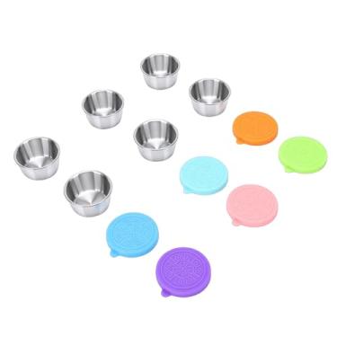 Imagem de HURRISE 6 Conjuntos de Copos de Molho de Aço Inoxidável de 40ml, Recipientes Reutilizáveis ​​de Molho de Salada Com Tampas, para Lancheira, Piquenique, Viagem, Cozinha, Escritório