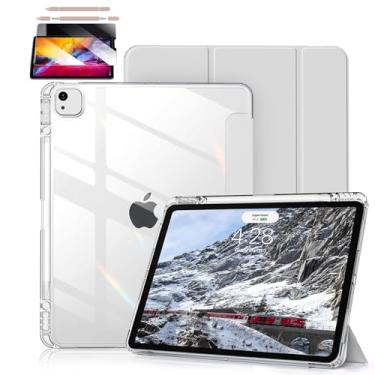 Imagem de Capa Compatível com iPad 9a 8a 7a Geração 10.2" 10.5" Polegadas Capa Para Tablet Proteção,Trifold Folio Suporte Protetora Tablet Capa, caneta stylus absorvente e adesivo coletor de poeira (Branco)