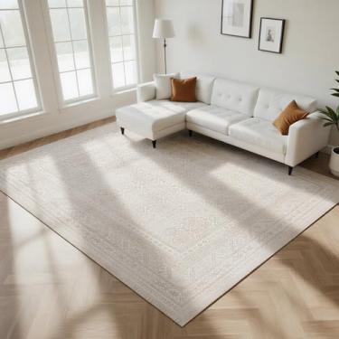 Imagem de Lbris Tapetes laváveis 20 x 25 cm para sala de estar - Tapetes marrons vintage para quarto, sala de jantar, tapete grande macio de pilha baixa com suporte de borracha antiderrapante, tapete de