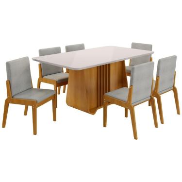 Imagem de Kit Mesa de Jantar Harpa com 6 Cadeiras Sinfonia em Linho