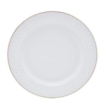 Imagem de Prato Raso Vidro Opalino Branco Fio Ouro 26,5cm Mesa Jantar Unidade Re
