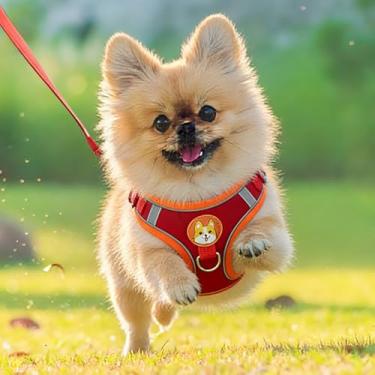 Imagem de Peitoral prático para cães, de malha respirável, com estampa fofa de cachorro pequeno para cães pequenos e médios, colete refletivo fácil de colocar com design ajustável para caminhadas diárias